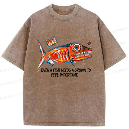 Baddiecat Lone Fish King Washed T-shirt
