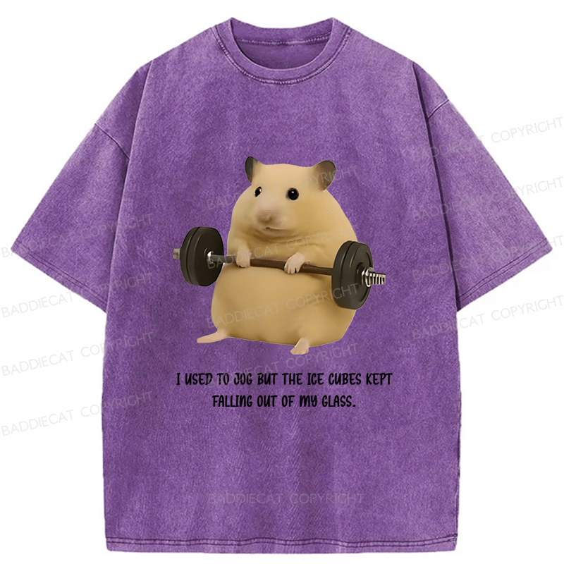 Baddiecat Hamster Fitness Funny Washed T-shirt