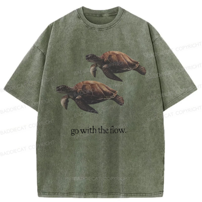 Baddiecat Turtle Go With The Flow Washed T-shirt
