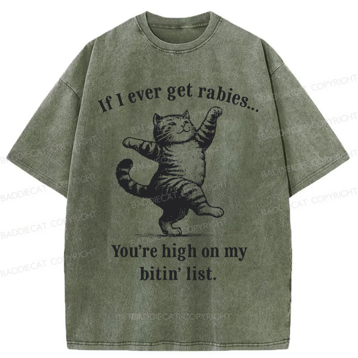 Baddiecat If I Ever Get Rabies You’re High On My Bitin’ List Washed T-shirt