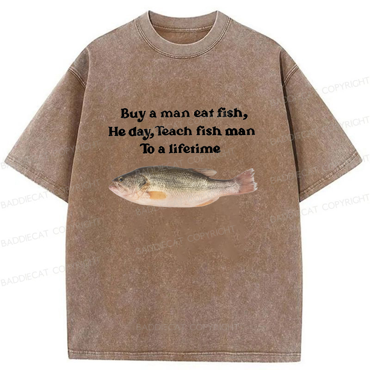 Baddiecat Fun Fish Memes Washed T-shirt