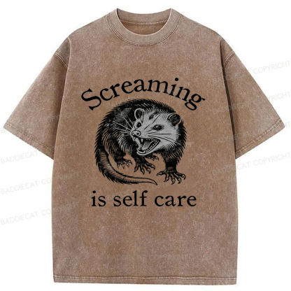 Baddiecat Screaming Opossum Washed T-shirt