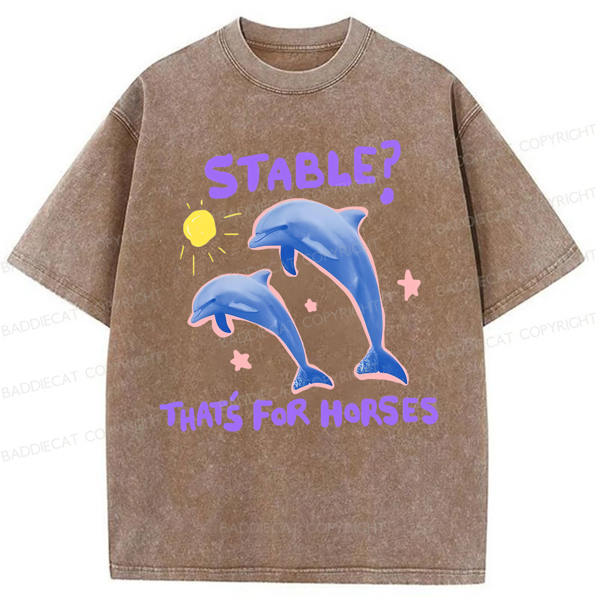 Baddiecat Funny Dolphin Washed T-shirt