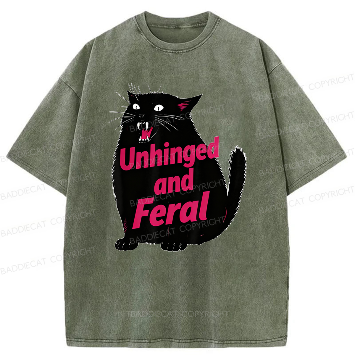Baddiecat Unhinged And Feral Cat Washed T-shirt