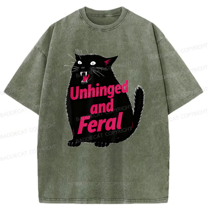 Baddiecat Unhinged And Feral Cat Washed T-shirt
