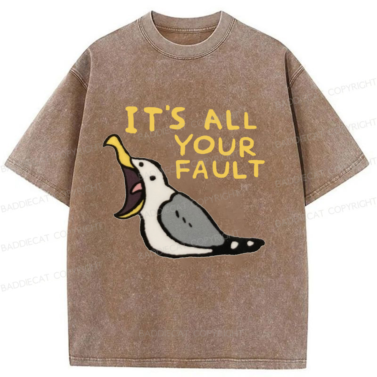 Baddiecat Angry Seagull Washed T-shirt