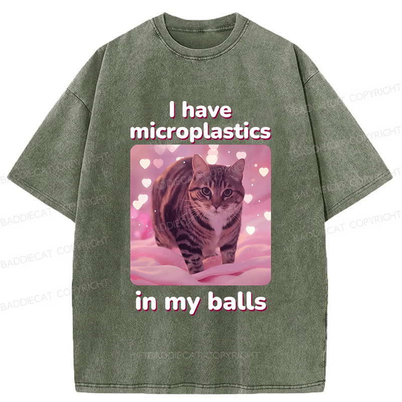 Baddiecat I Have Microplastics In My Balls Washed T-shirt