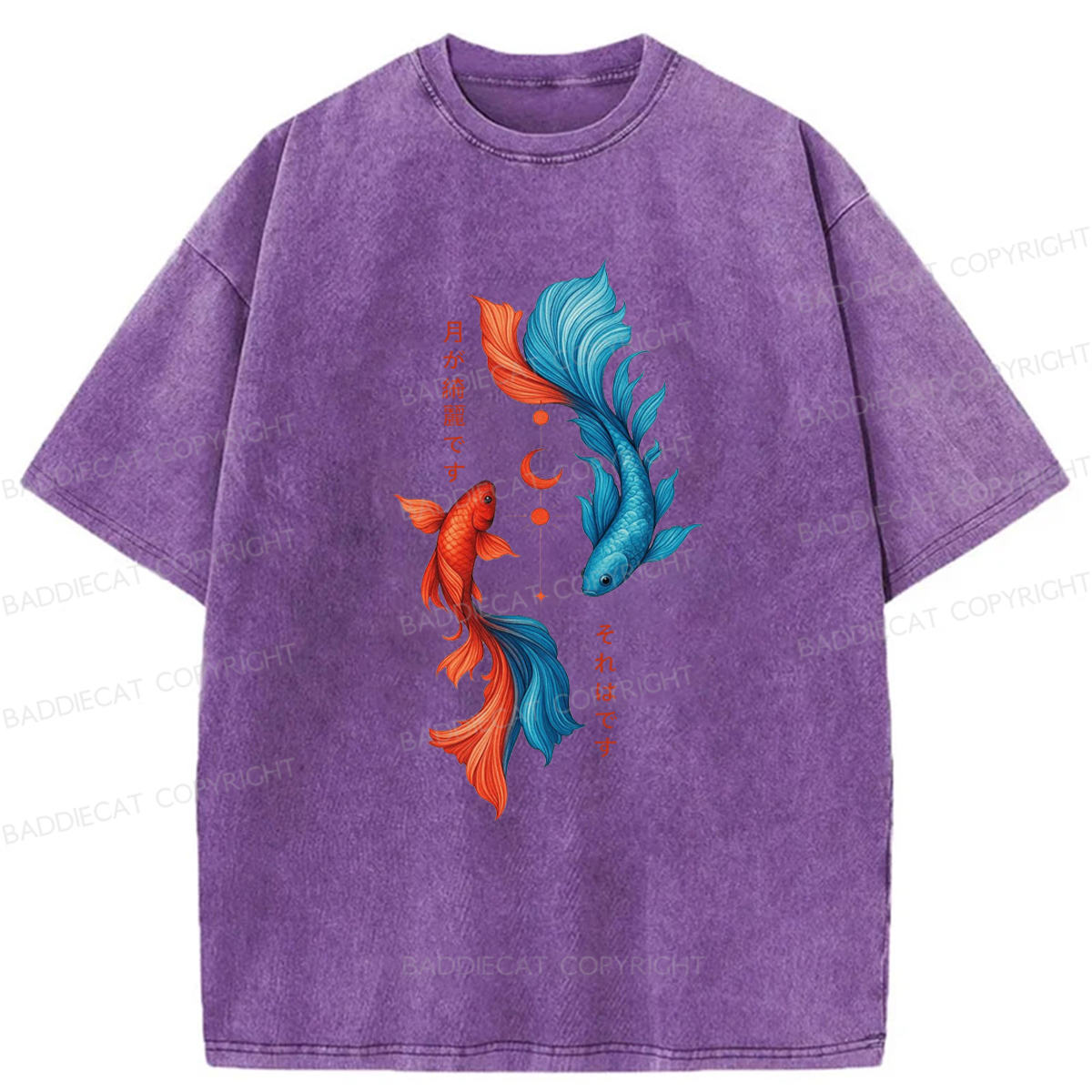 Baddiecat Japanese Red Blue Koi Washed T-shirt