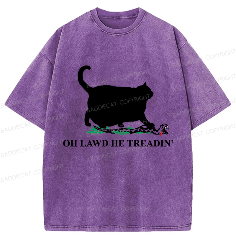 Baddiecat Oh Lawd He Treadin' Cat Washed T-shirt