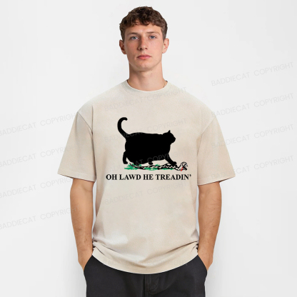 Baddiecat Oh Lawd He Treadin' Cat Washed T-shirt