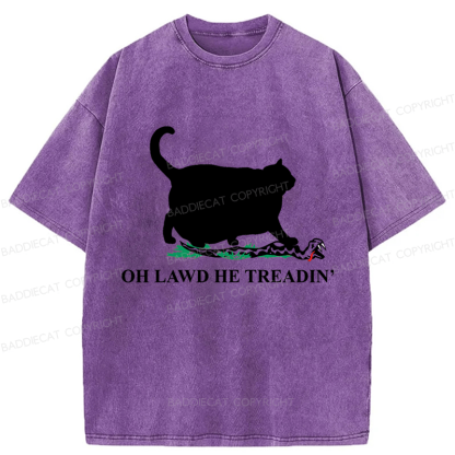 Baddiecat Oh Lawd He Treadin' Cat Washed T-shirt
