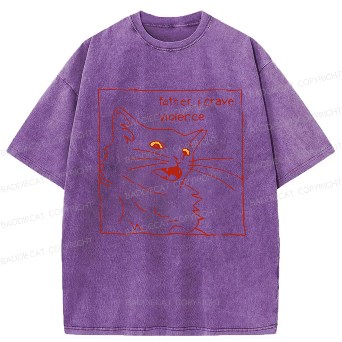 Baddiecat Father I Crave Violence Cat Washed T-shirt