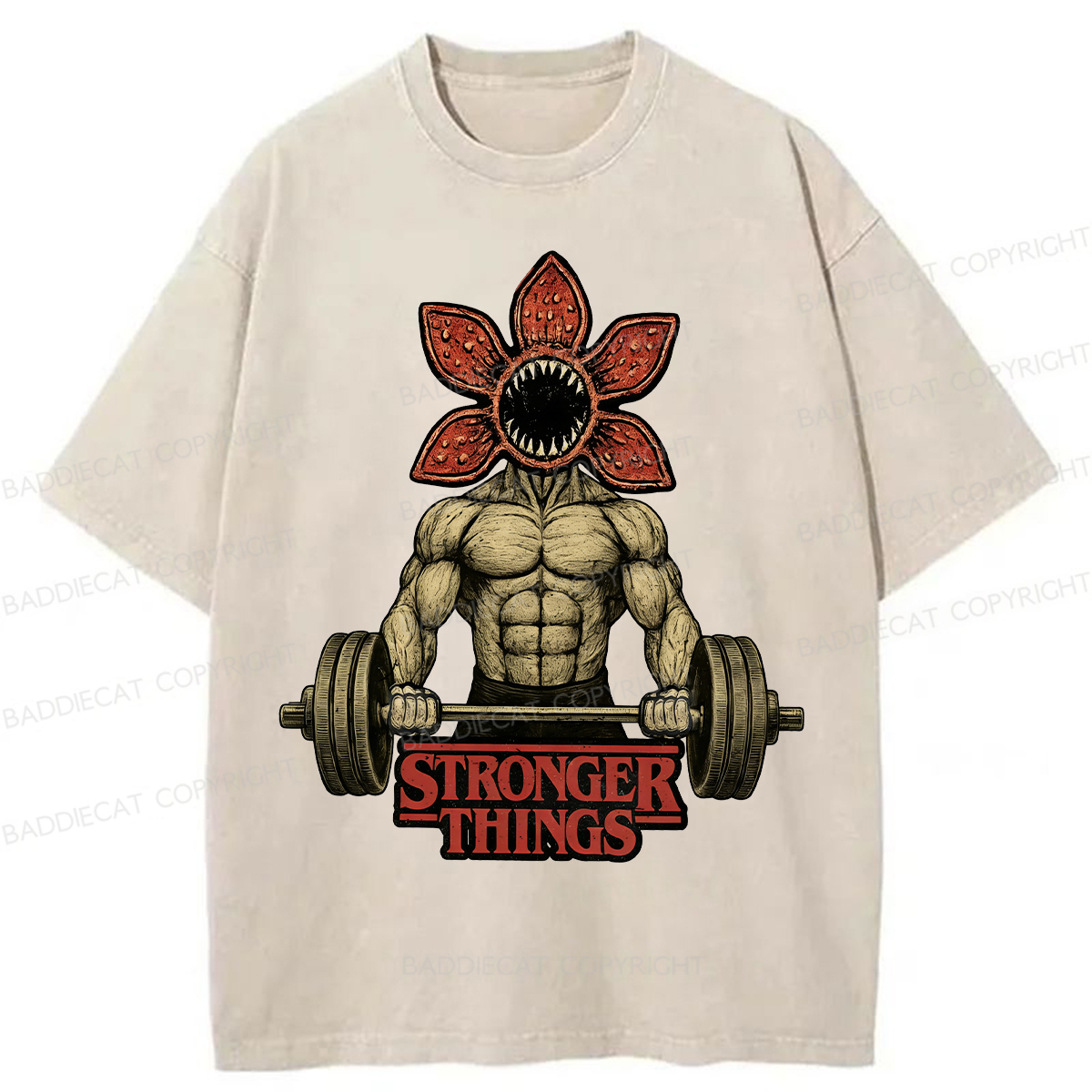 Baddiecat Demogorgon Weightlifting Stronger Things Washed T-shirt