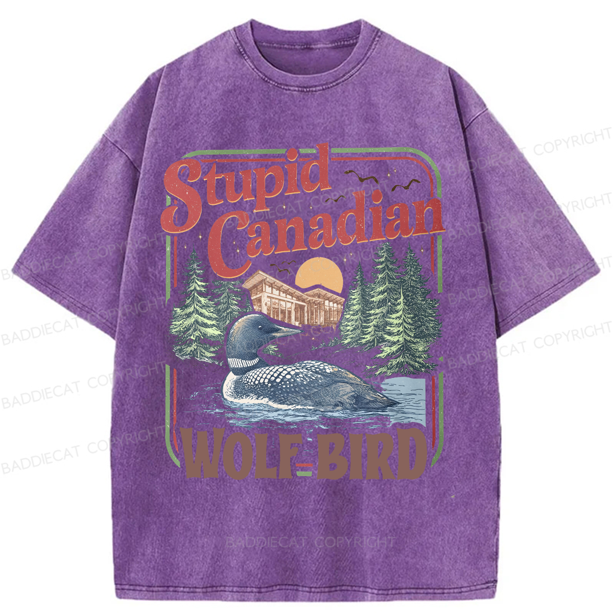 Baddiecat Stupid Canadian Wolf Bird Washed T-shirt