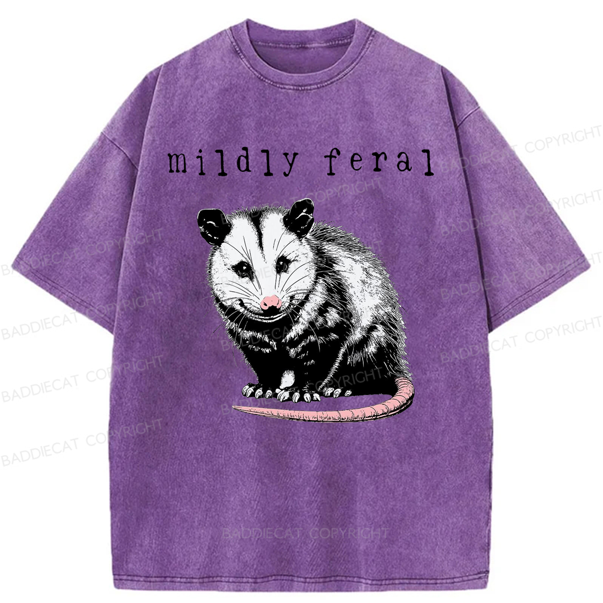 Baddiecat Opossum Mildly Feral Washed T-shirt