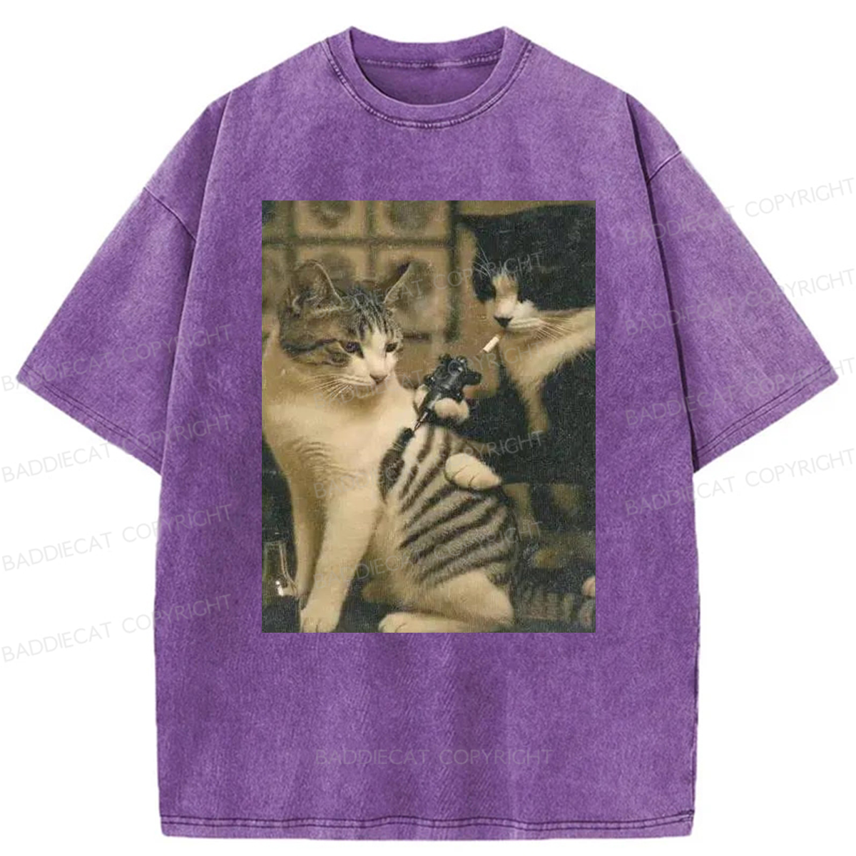 Baddiecat Tattoo Cats Washed T-shirt