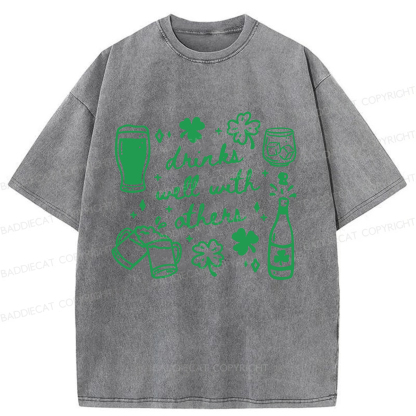 Baddiecat Drinks Well With Others Washed T-shirt
