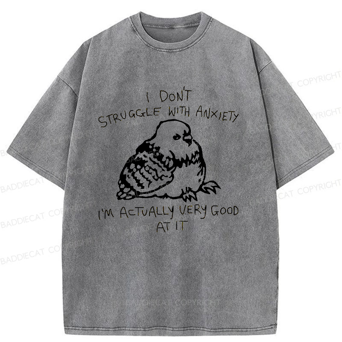 Baddiecat Anxious Pigeons Washed T-shirt