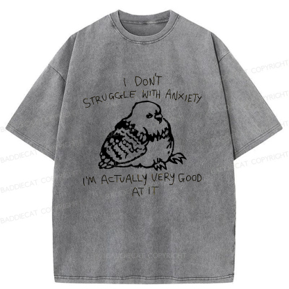 Baddiecat Anxious Pigeons Washed T-shirt