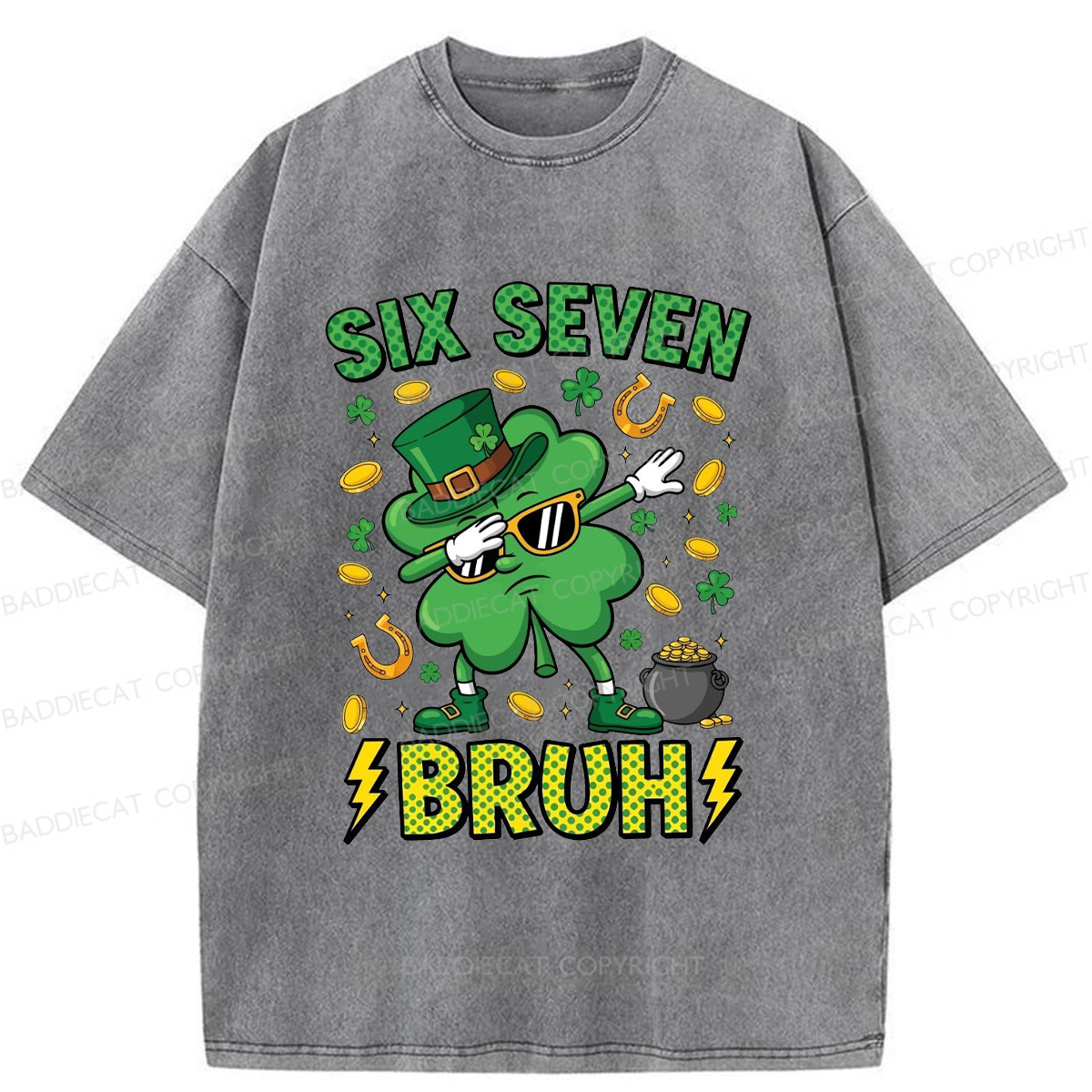 Baddiecat Six Seven Bruh Washed T-shirt