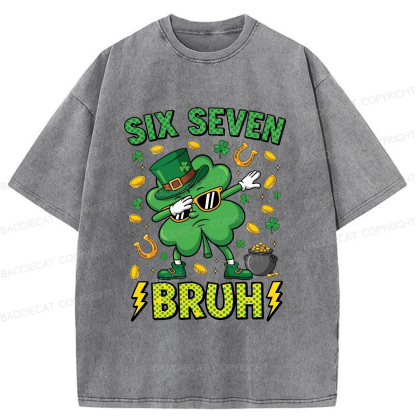 Baddiecat Six Seven Bruh Washed T-shirt