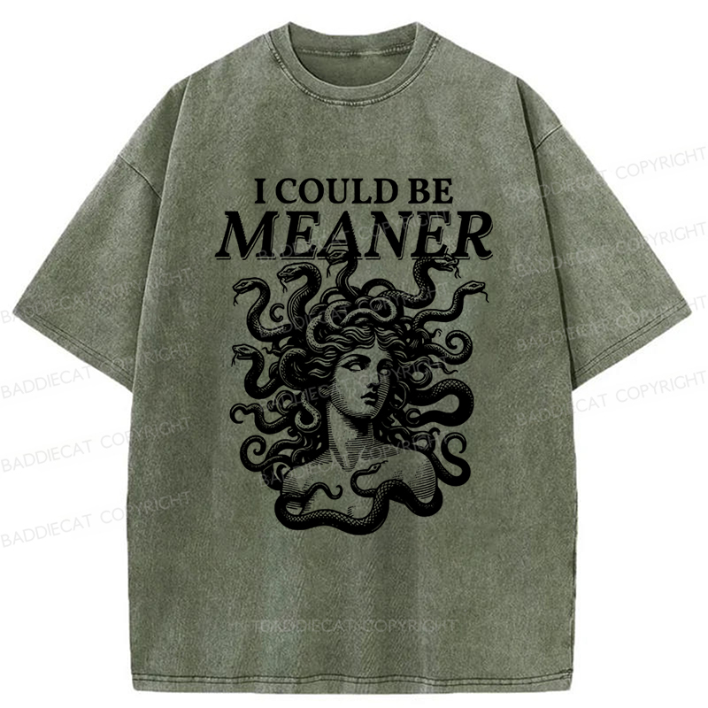 Baddiecat Trendy I Could Be Meaner Sarcastic Medusa Gorgon 90s Washed T-shirt