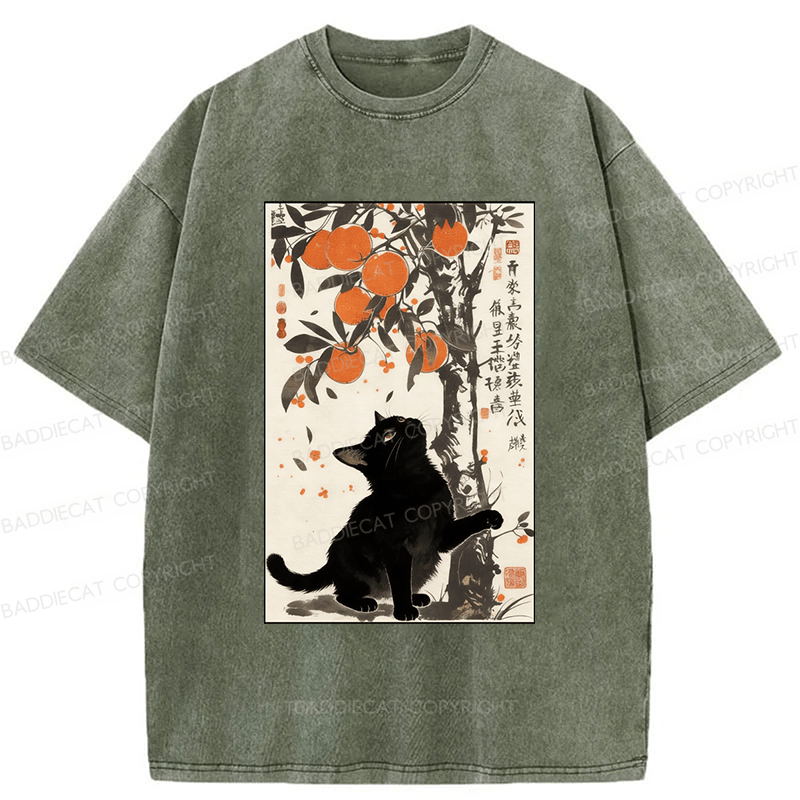 Baddiecat Japanese Style Cat Washed T-shirt