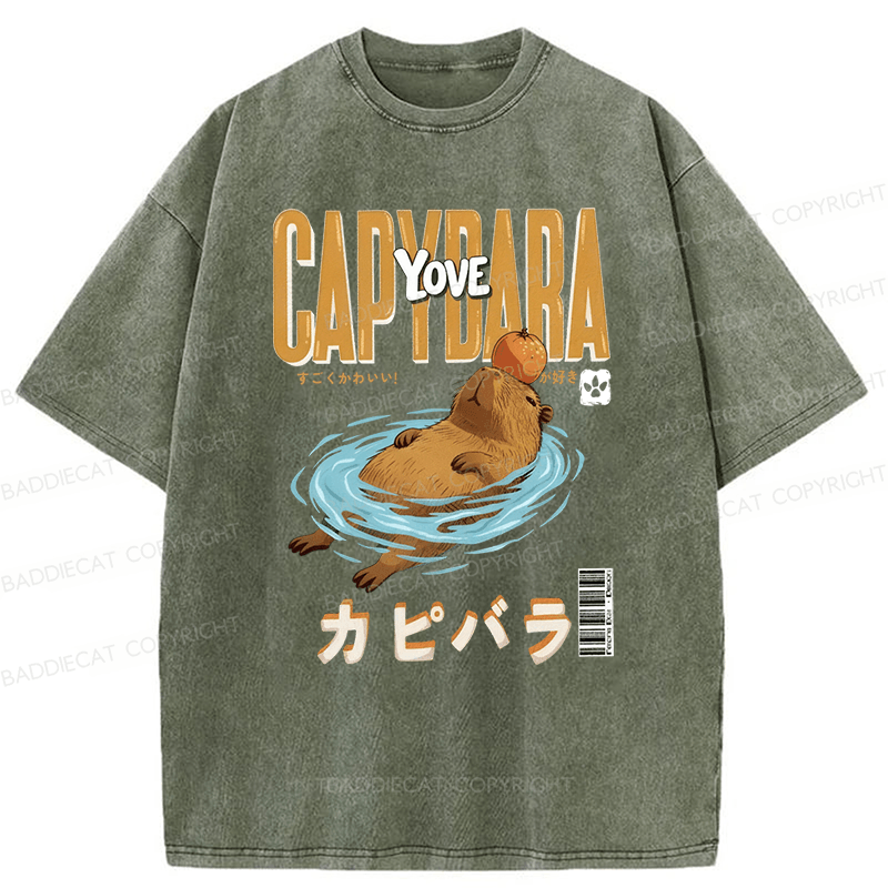 Baddiecat Capybara Funny Washed T-shirt