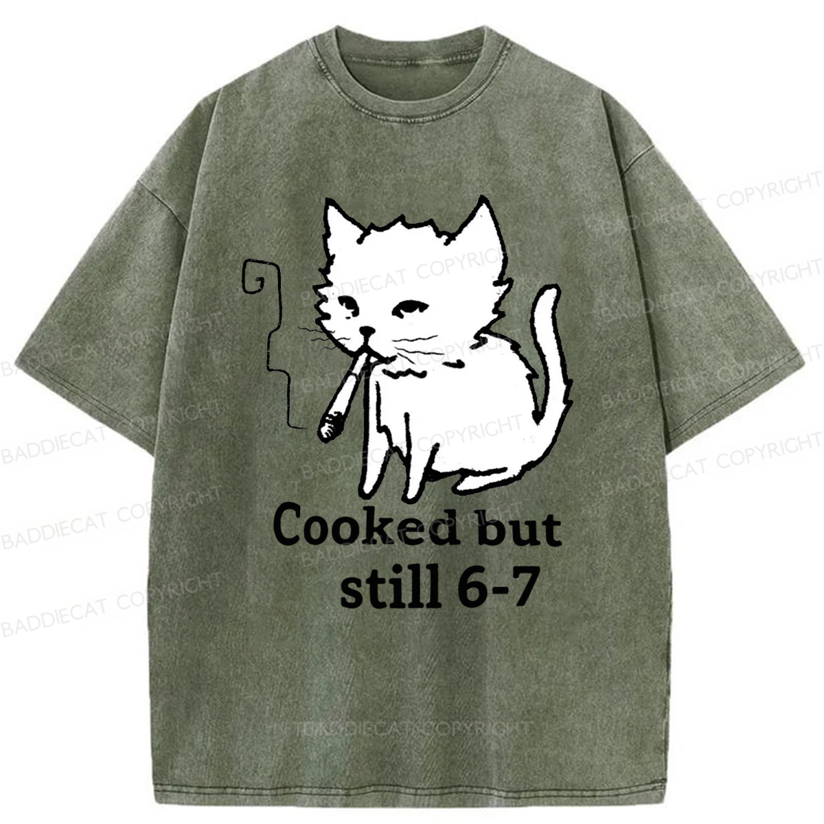 Baddiecat Cat Smoking Cooked But Still 6-7 Washed T-shirt