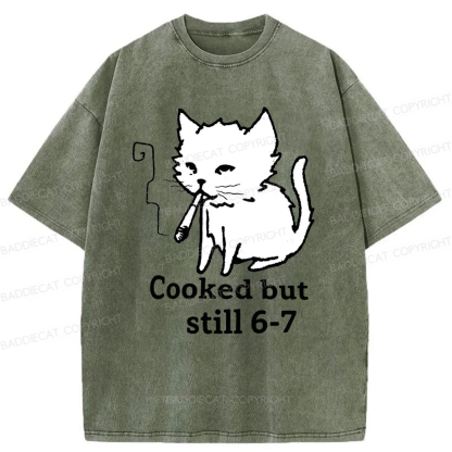 Baddiecat Cat Smoking Cooked But Still 6-7 Washed T-shirt