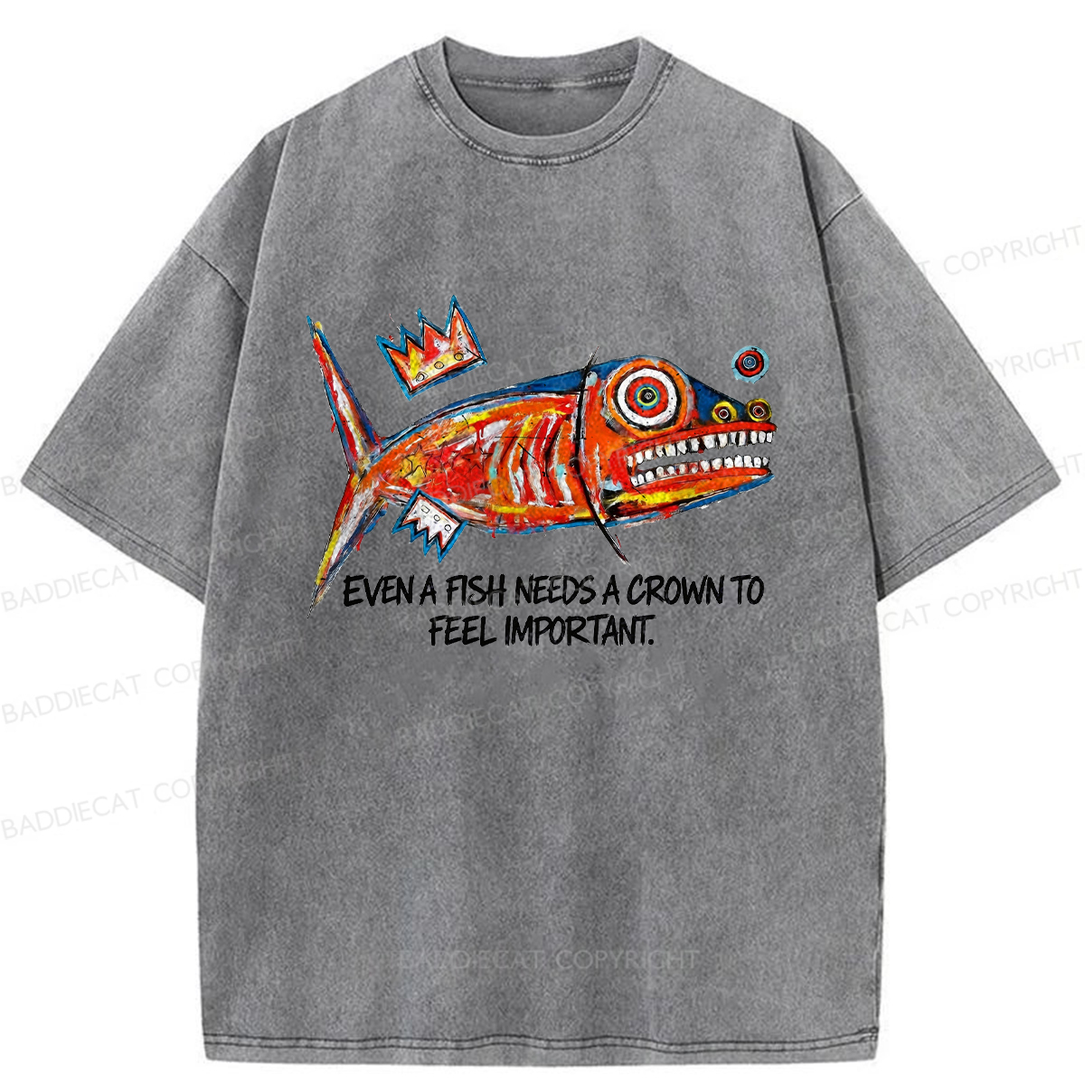 Baddiecat Lone Fish King Washed T-shirt