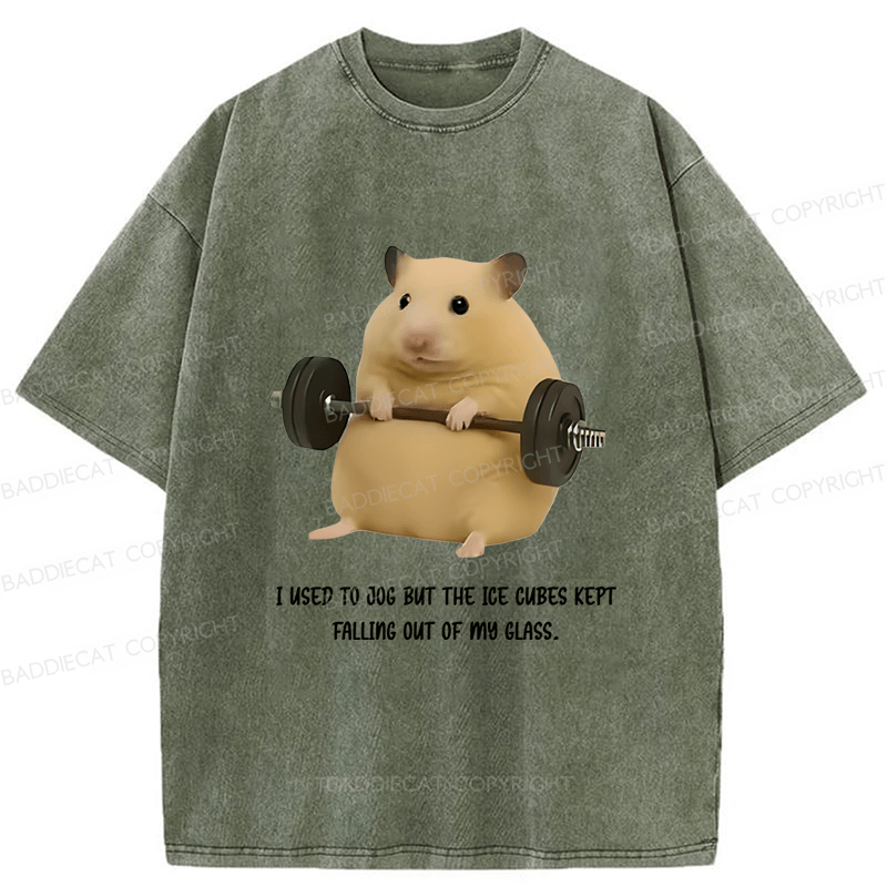 Baddiecat Hamster Fitness Funny Washed T-shirt