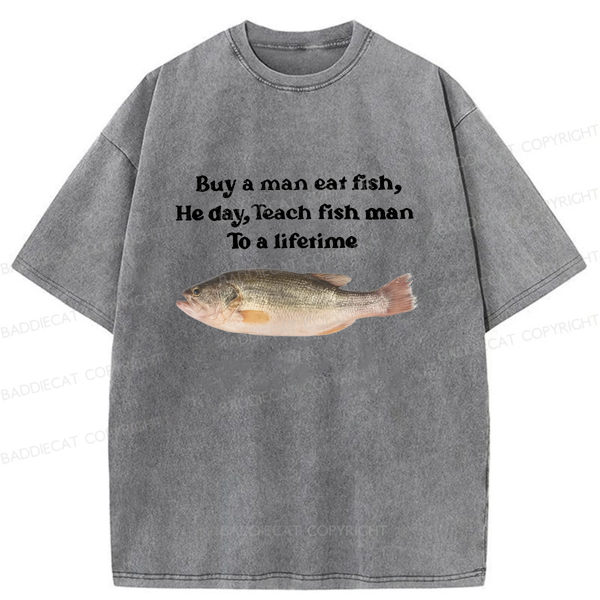 Baddiecat Fun Fish Memes Washed T-shirt