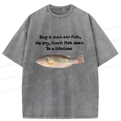 Baddiecat Fun Fish Memes Washed T-shirt