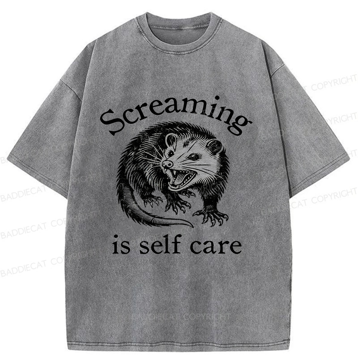 Baddiecat Screaming Opossum Washed T-shirt
