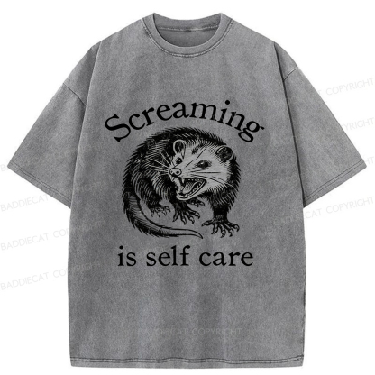 Baddiecat Screaming Opossum Washed T-shirt