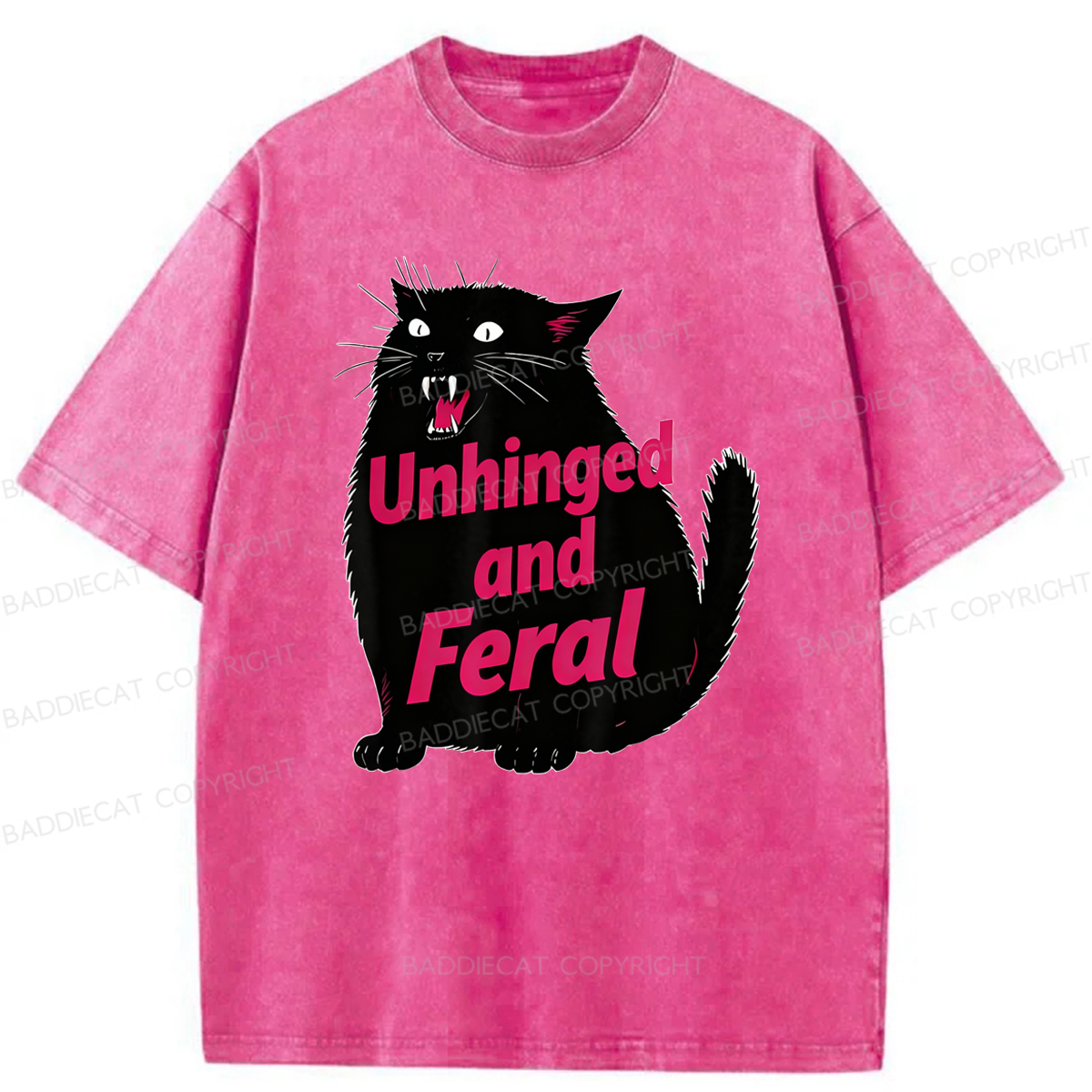Baddiecat Unhinged And Feral Cat Washed T-shirt