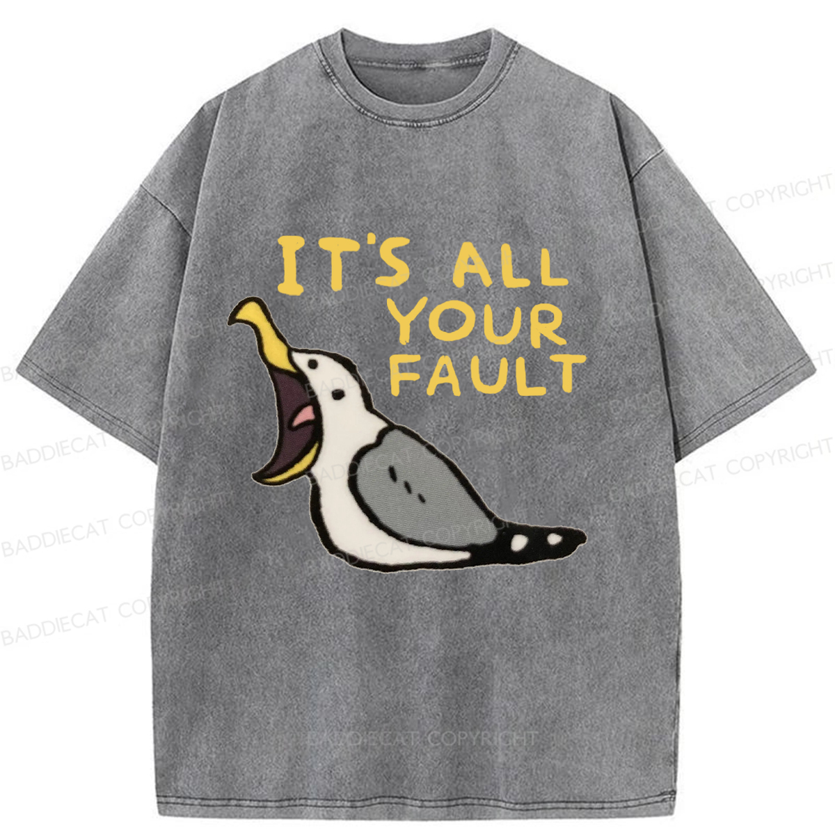 Baddiecat Angry Seagull Washed T-shirt