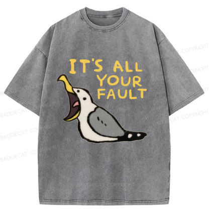 Baddiecat Angry Seagull Washed T-shirt