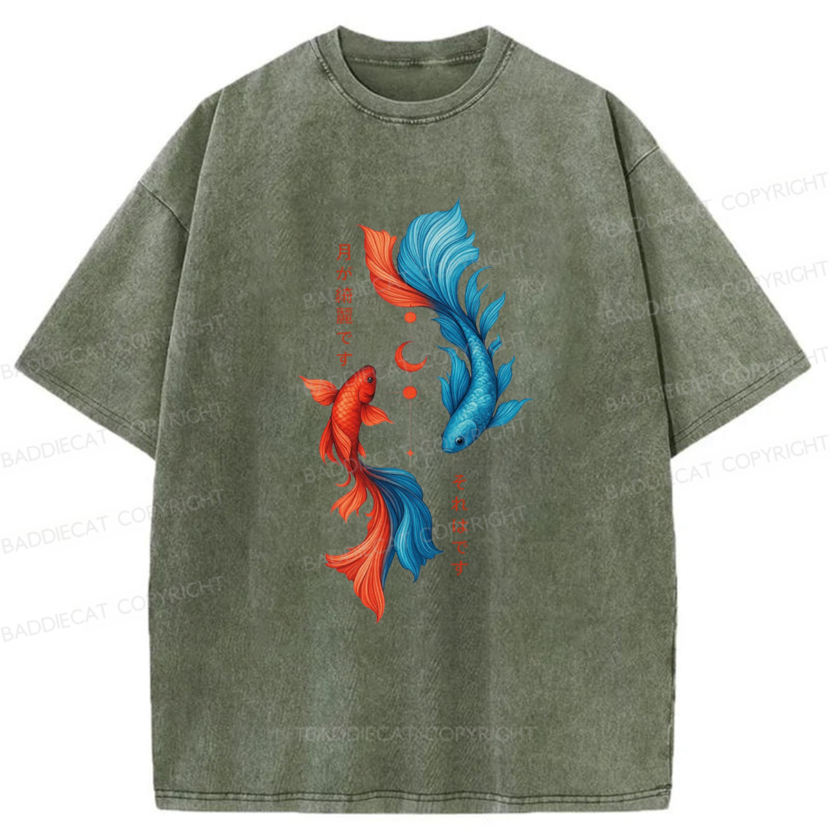 Baddiecat Japanese Red Blue Koi Washed T-shirt