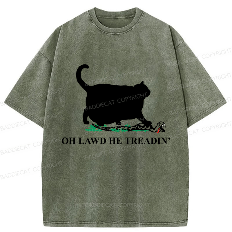 Baddiecat Oh Lawd He Treadin' Cat Washed T-shirt
