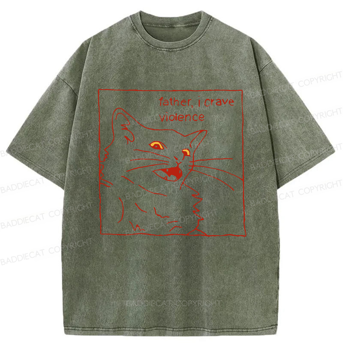 Baddiecat Father I Crave Violence Cat Washed T-shirt