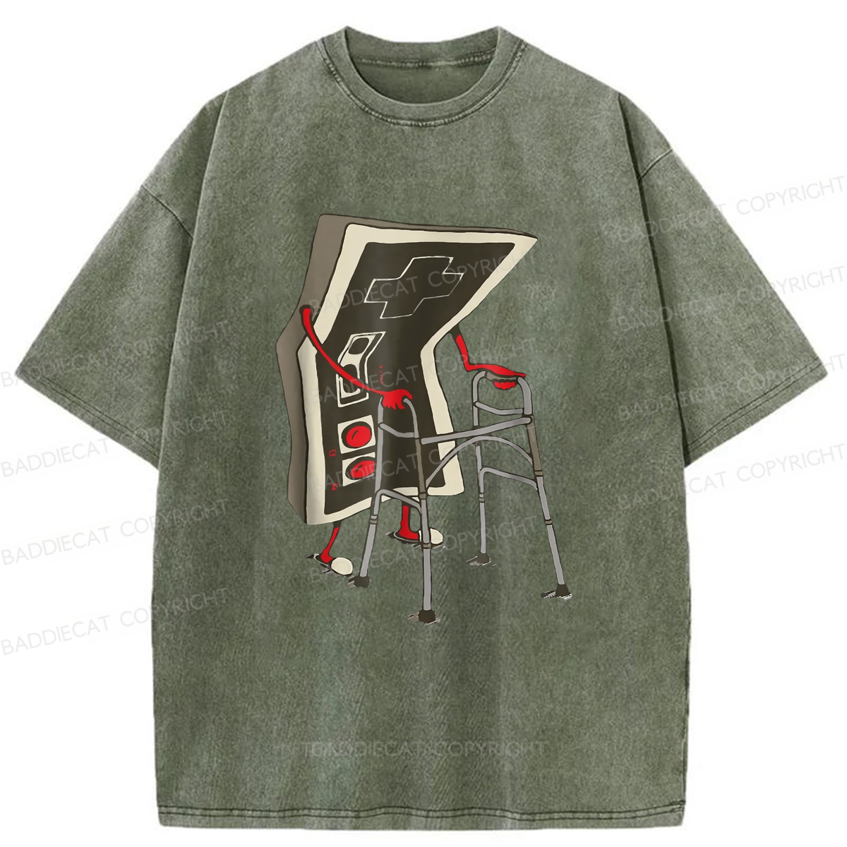 Baddiecat Old Gamer Washed T-shirt