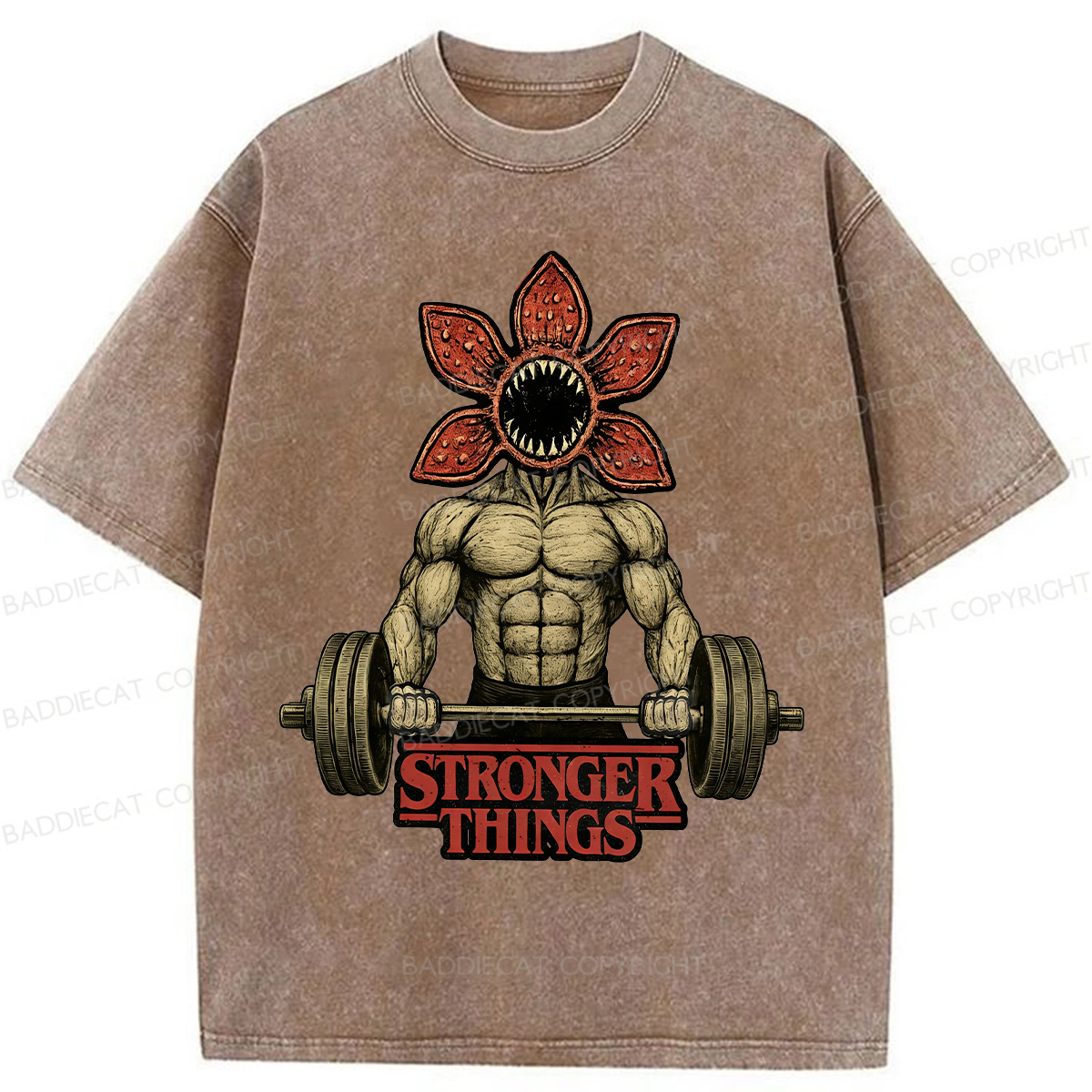 Baddiecat Demogorgon Weightlifting Stronger Things Washed T-shirt