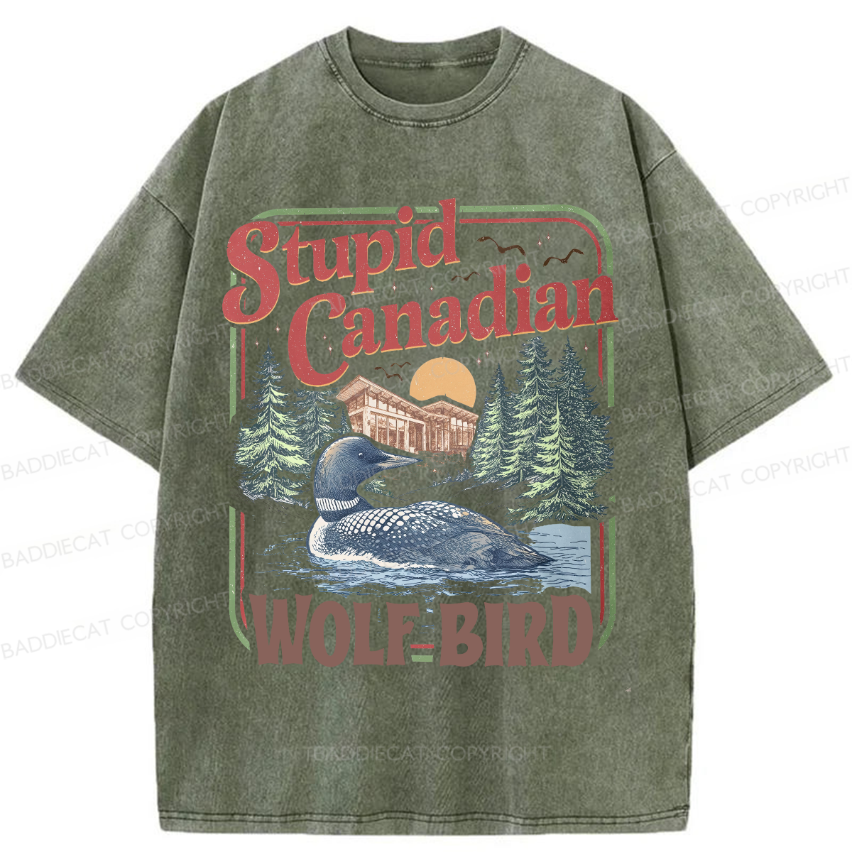 Baddiecat Stupid Canadian Wolf Bird Washed T-shirt