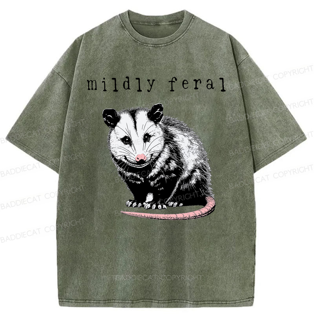 Baddiecat Opossum Mildly Feral Washed T-shirt