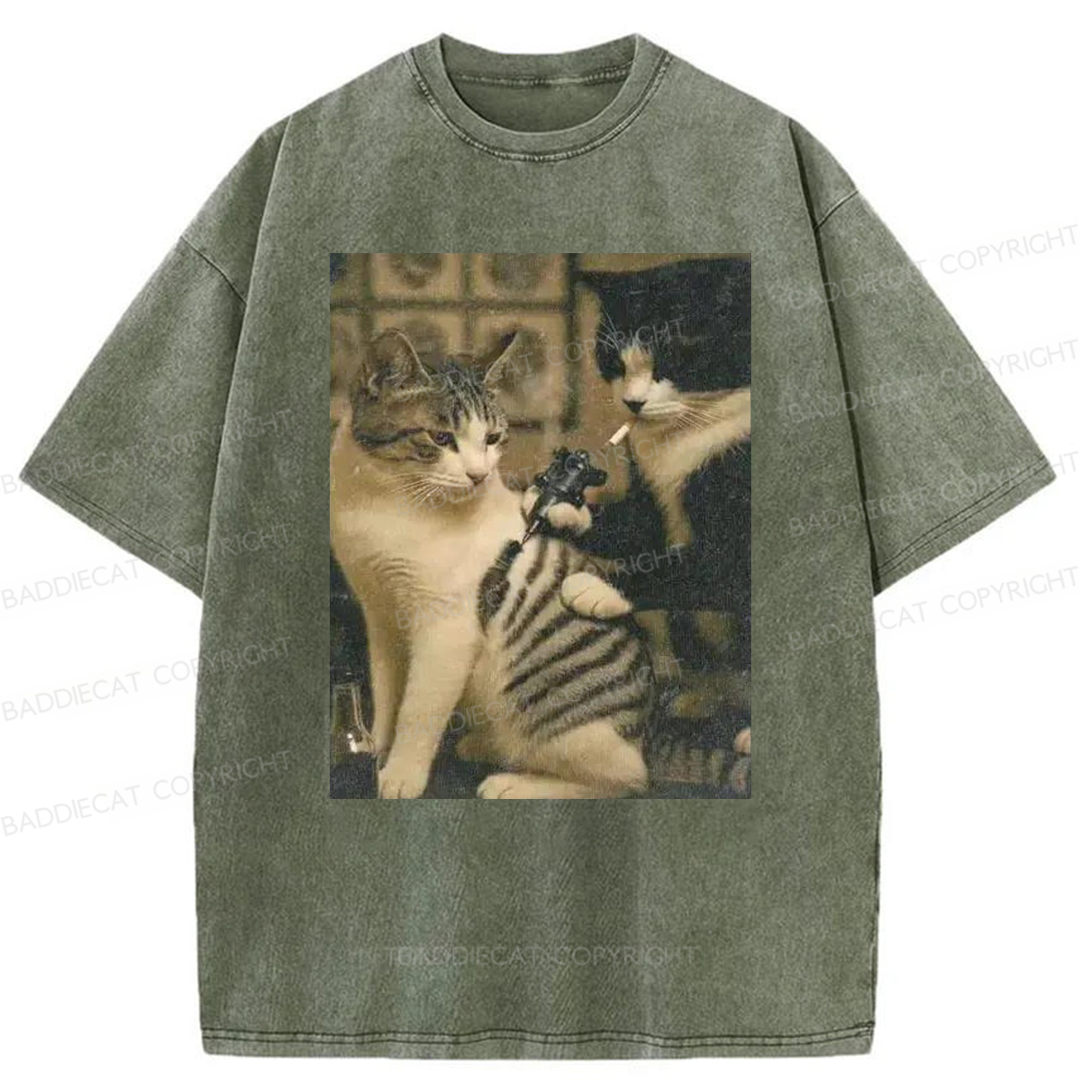 Baddiecat Tattoo Cats Washed T-shirt