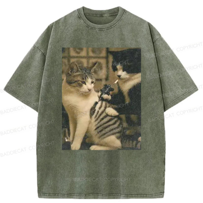 Baddiecat Tattoo Cats Washed T-shirt