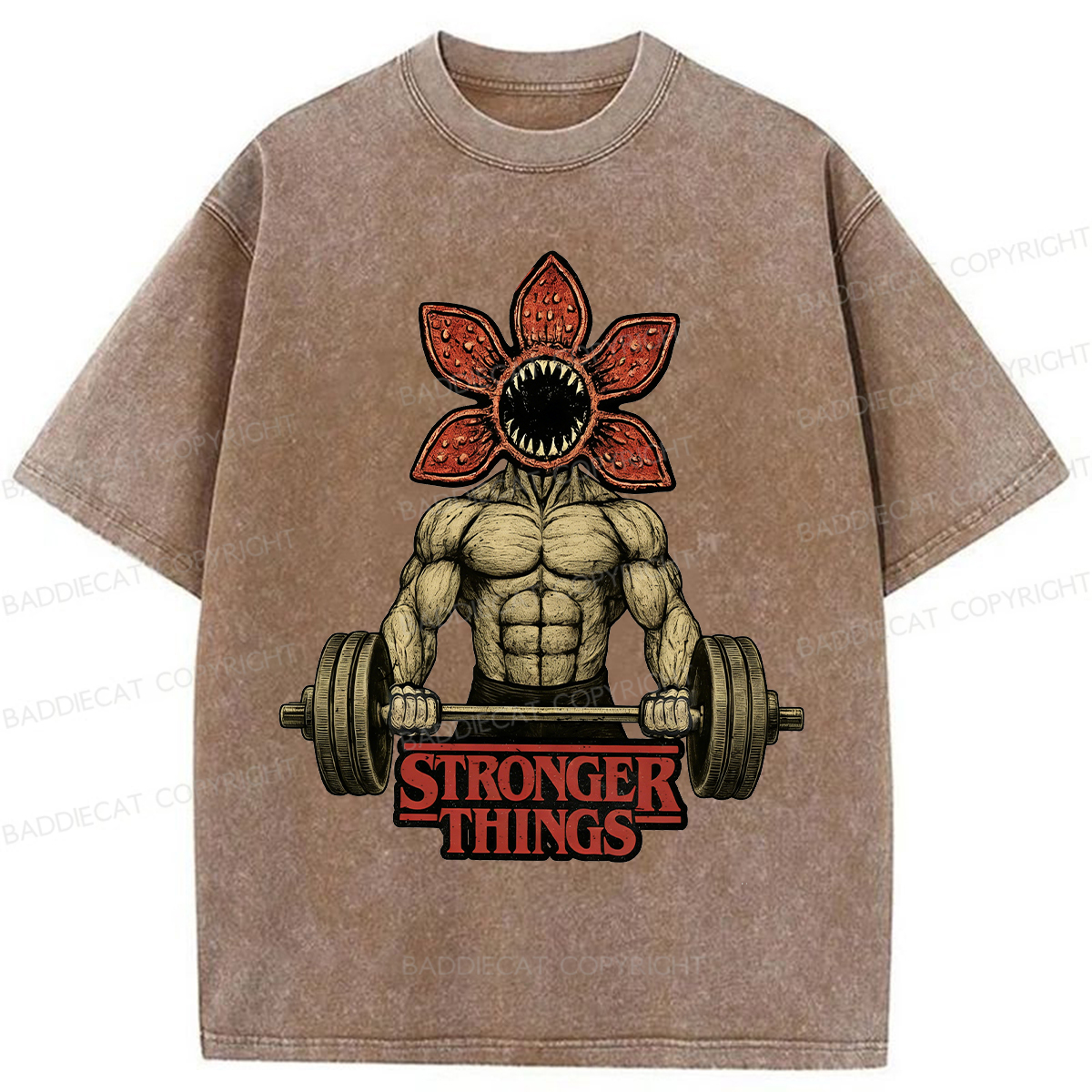 Baddiecat Demogorgon Weightlifting Stronger Things Washed T-shirt