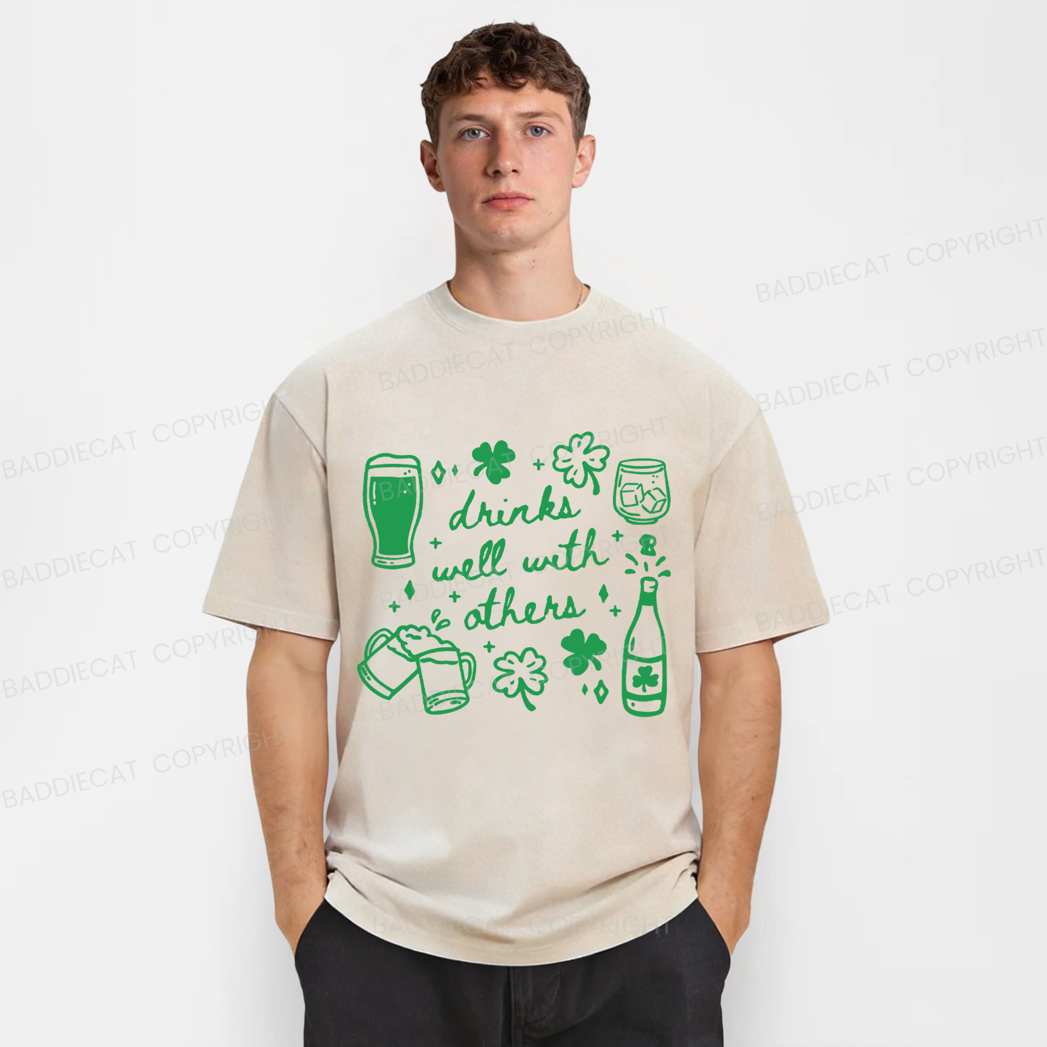 Baddiecat Drinks Well With Others Washed T-shirt